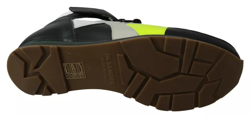 Jil Sander Fog Gray Neon Green Black Lace-Up Strap Shoes