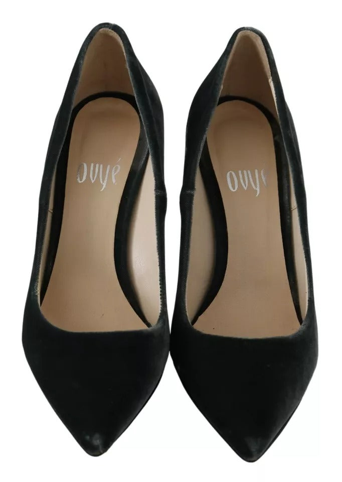 Ovyé Gray Velvet Dress Stiletto Pumps Shoes