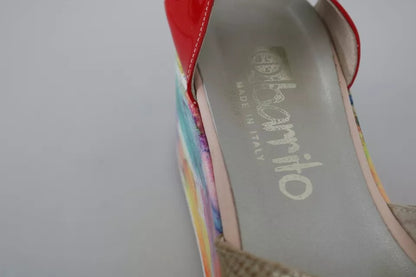 EBARRITO Multicolor Leather Ankle Strap Wedge Heel Sandals Shoes