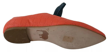 EBARRITO Orange Leather Bow Slip-on Loafers Ballet Flat Shoes