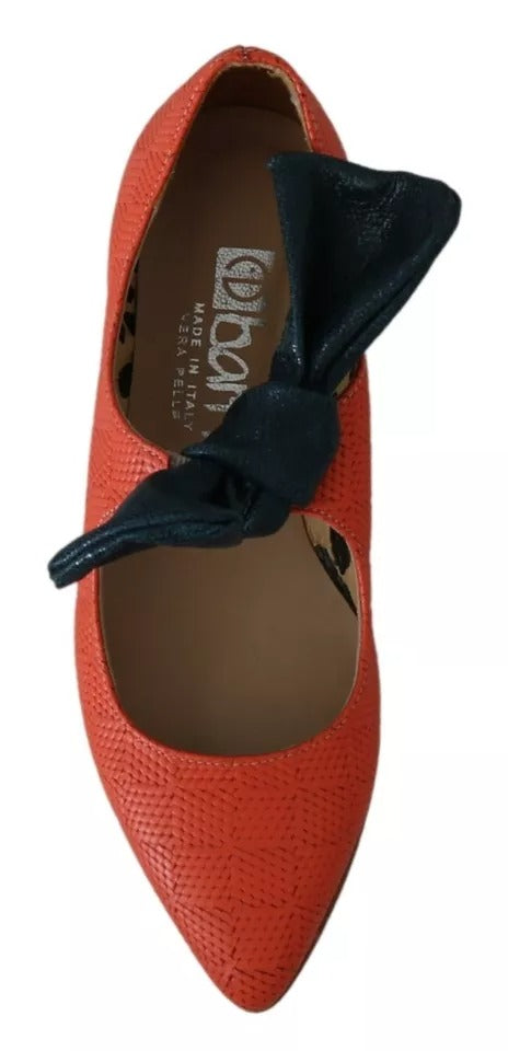 EBARRITO Orange Leather Bow Slip-on Loafers Ballet Flat Shoes