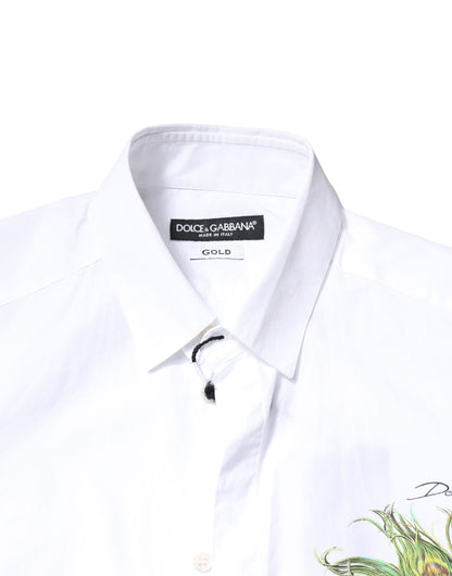 Dolce & Gabbana White Cotton Peacock Feather GOLD Formal Shirt