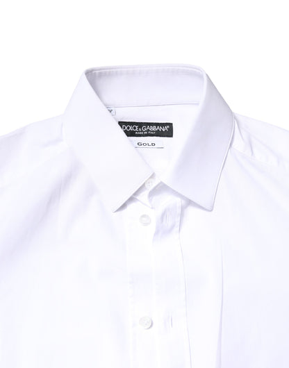Dolce & Gabbana White GOLD Cotton Long Sleeves Dress Shirt