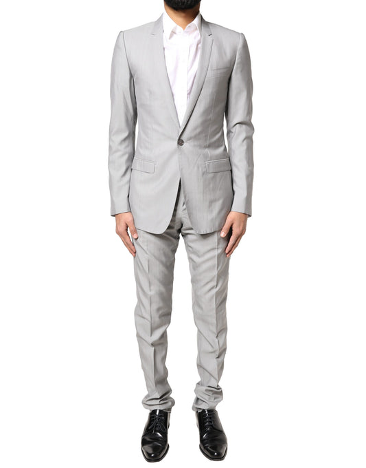 Dolce & Gabbana Light Gray Wool GOLD 2 Piece Formal Suit