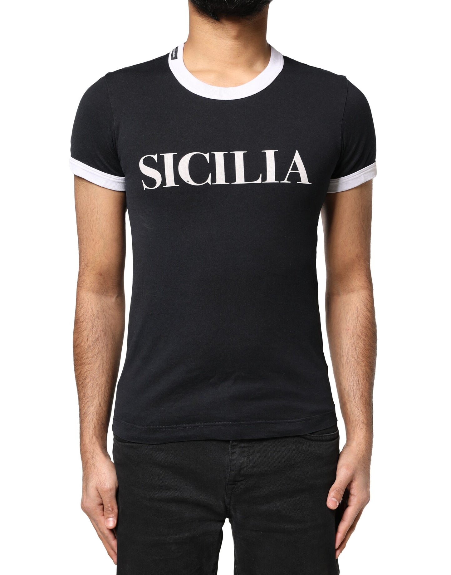 Dolce & Gabbana Black Sicilia Crew Neck Short Sleeve T-shirt