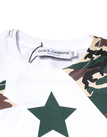 Dolce & Gabbana White Camouflage Stars Crew Neck T-shirt