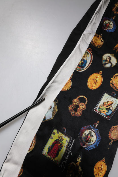 Dolce & Gabbana Black Religious Print Silk Men Jogger Pants