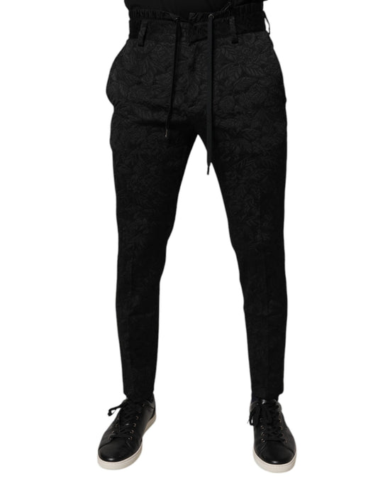 Dolce & Gabbana Black Brocade Polyester Skinny Dress Pants