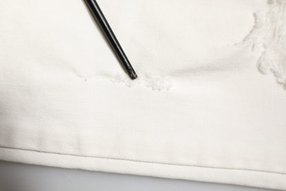 Dolce & Gabbana White Tattered Graffiti Skinny Denim Jeans