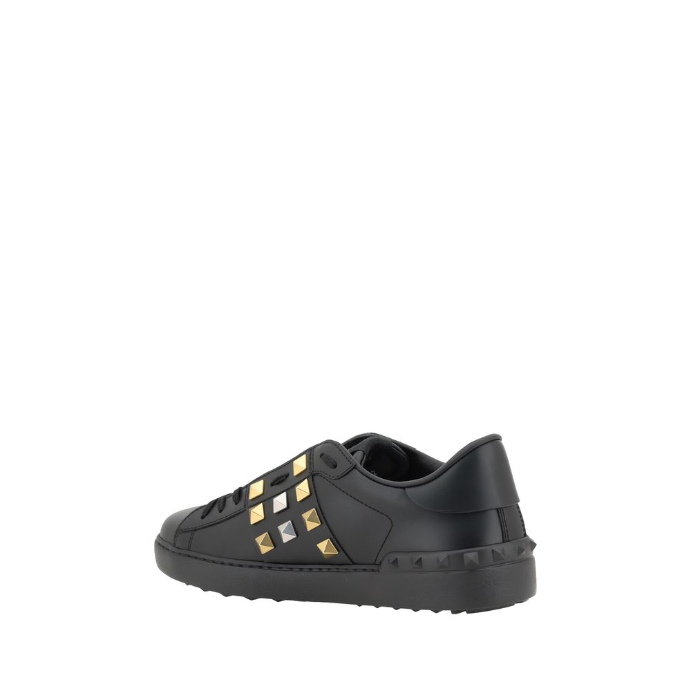 Valentino Garavani Black Calf Leather Bos Taurus Low Top Sneakers