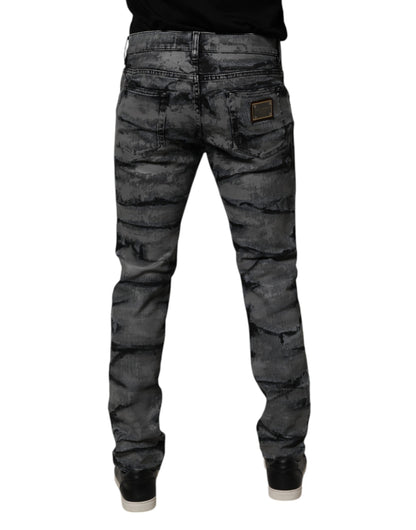 Dolce & Gabbana Gray Tie Dye Cotton Skinny Men Denim Jeans