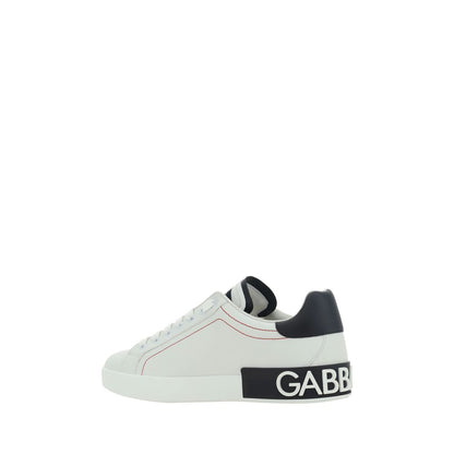Dolce & Gabbana White Calf Leather Bos Taurus Low Top Sneakers