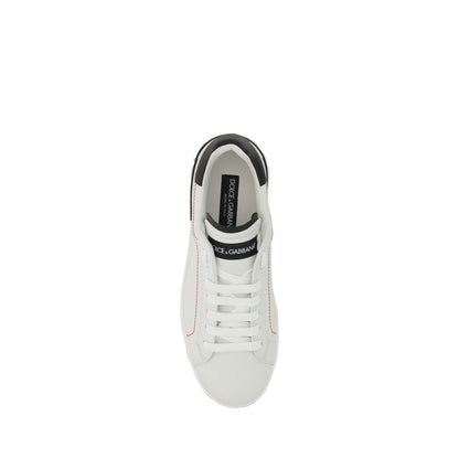 Dolce & Gabbana White Calf Leather Bos Taurus Low Top Sneakers