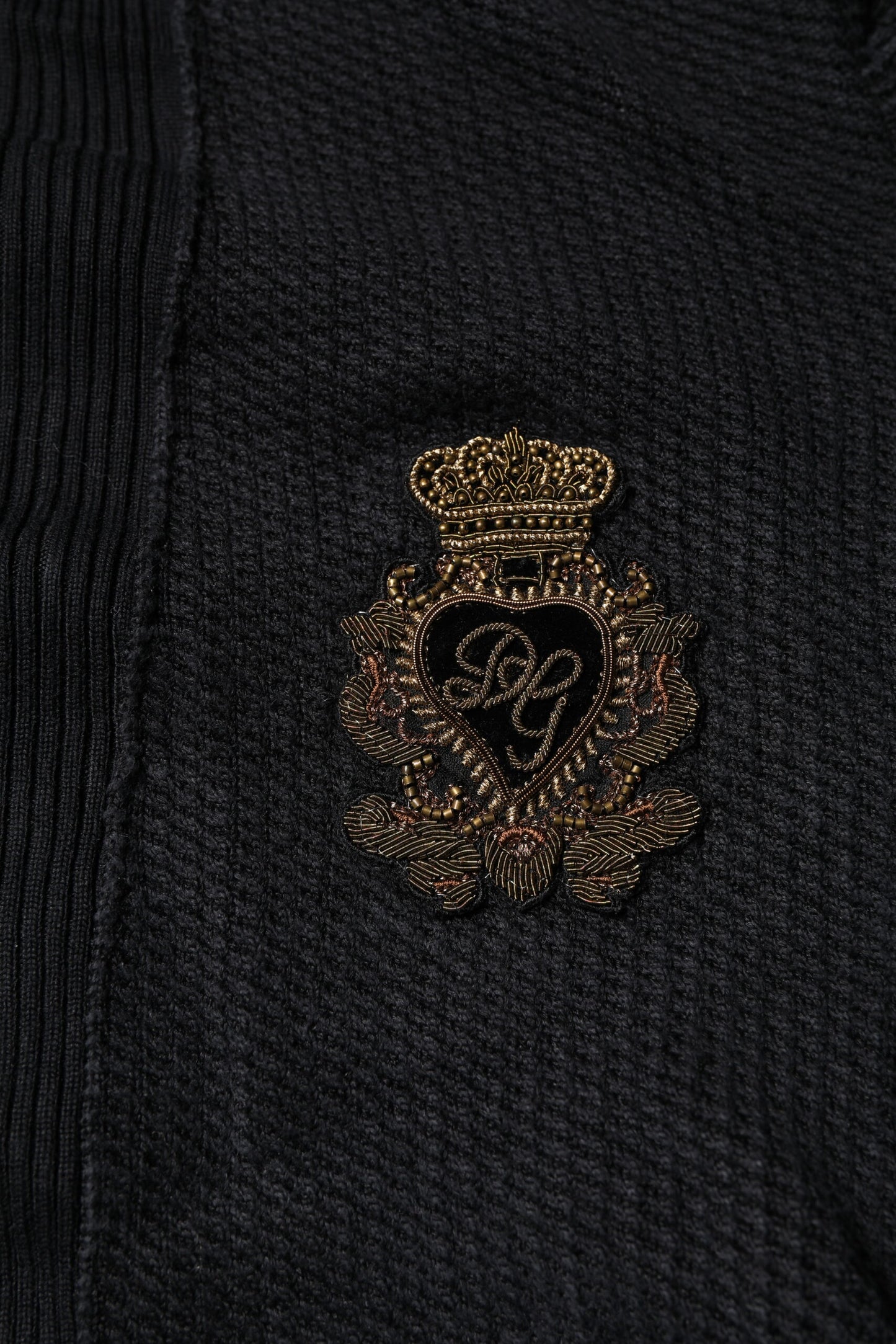Dolce & Gabbana Black Heraldic Silk Buttoned Pullover Sweater