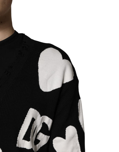 Dolce & Gabbana Black Hearts Silk Crew Neck Pullover Sweater
