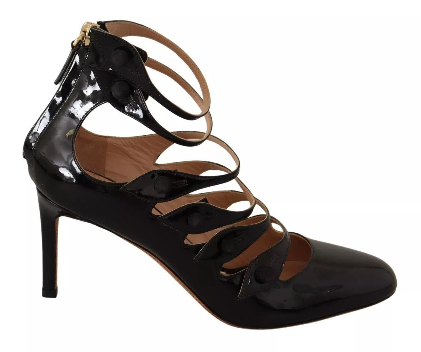Valentino Black Multi Strap Leather Mid Heels Pumps Shoes