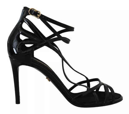 Dolce & Gabbana Black Leather Stiletto Heels Sandals Shoes