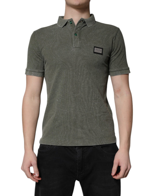 Dolce & Gabbana Army Green Logo Plaque Cotton Polo Shirt T-shirt