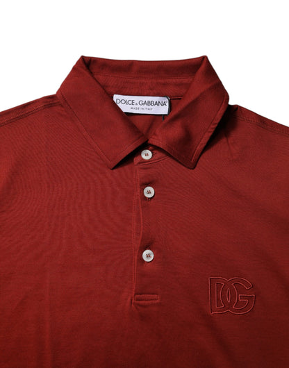 Dolce & Gabbana Red Cotton DG Logo Collared Men Polo T-shirt