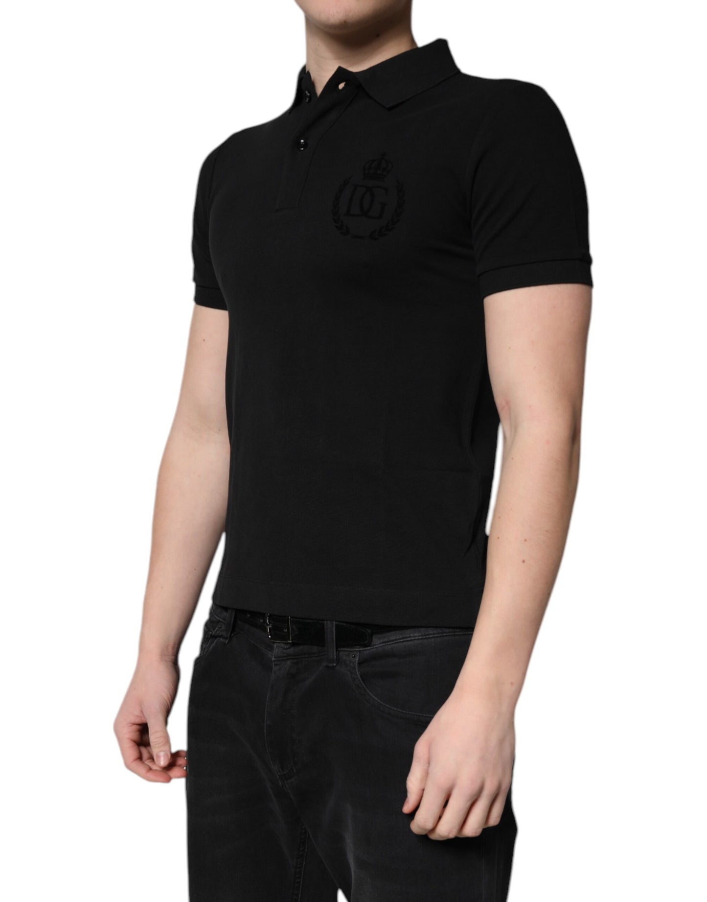 Dolce & Gabbana Black Cotton DG Logo Collared Polo T-shirt