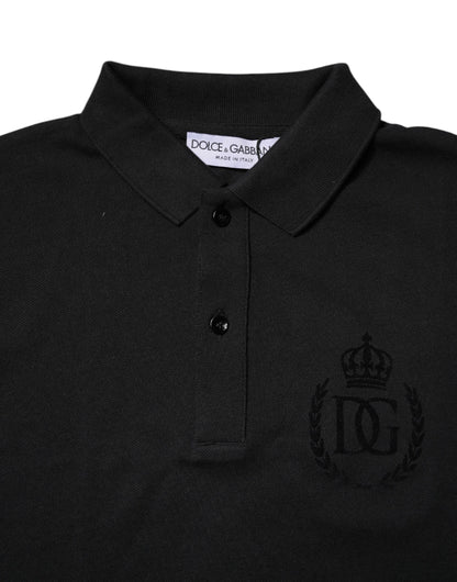 Dolce & Gabbana Black Cotton DG Logo Collared Polo T-shirt