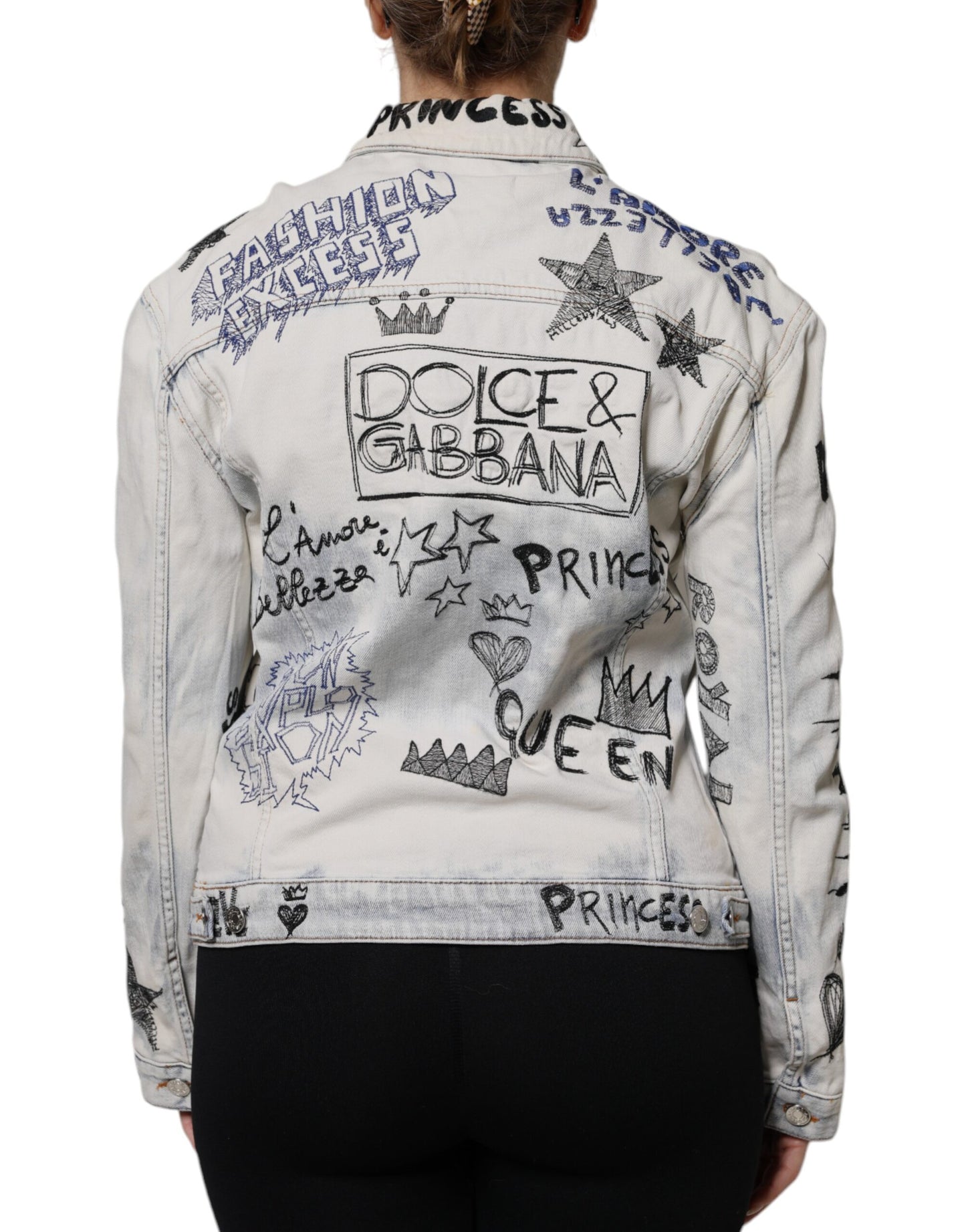Dolce & Gabbana Light Blue Graffiti Button Down Denim Jacket