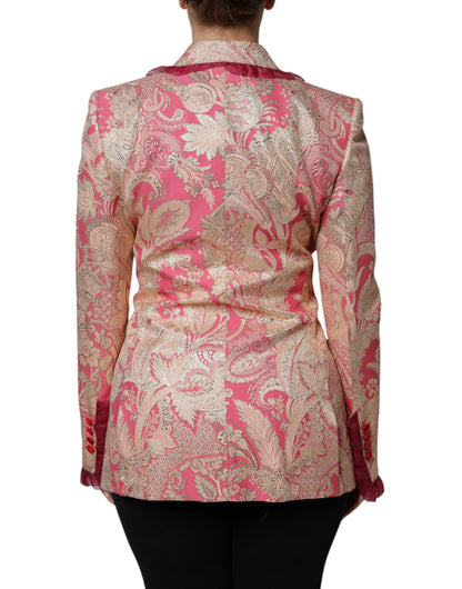 Dolce & Gabbana Pink Gold Jacquard Nylon Coat Blazer Jacket