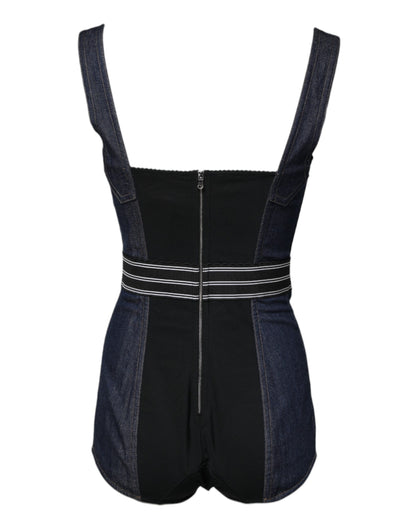 Dolce & Gabbana Blue Cotton Stretch Sleeveless Bodycon Denim Bodysuit