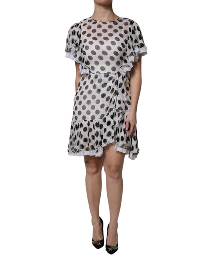 Dolce & Gabbana White Polka Dotted Silk Blend A-line Dress