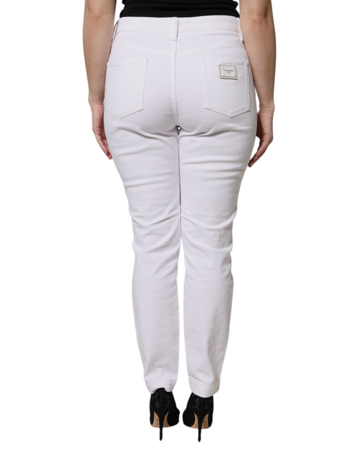 Dolce & Gabbana White Cotton Mid Waist Skinny Denim Jeans
