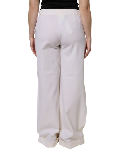 Dolce & Gabbana White Wool Mid Waist Wide Leg Pants