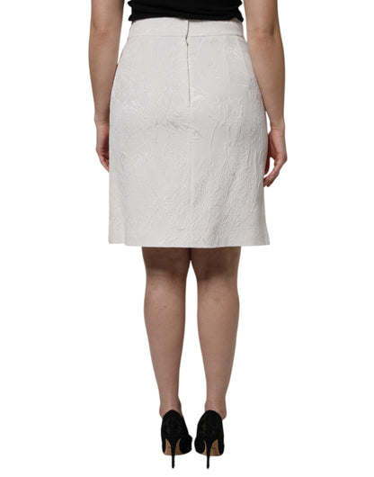Dolce & Gabbana White High Waist Knee Length Pencil Skirt