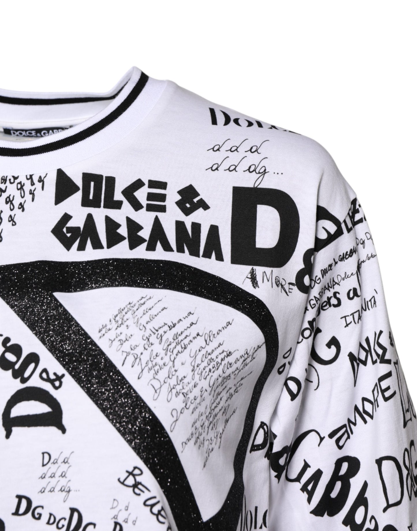 Dolce & Gabbana White Graffiti Print Cotton Crew Neck T-shirt