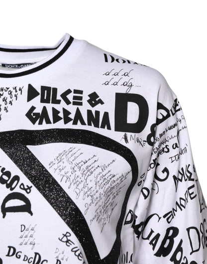 Dolce & Gabbana White Graffiti Print Cotton Crew Neck T-shirt