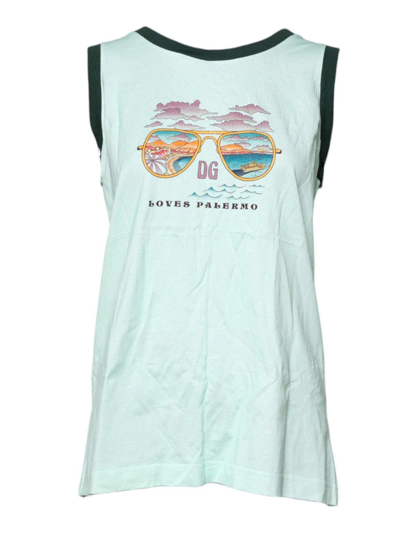 Dolce & Gabbana Light Green Graphic Print Sleeveless Tank T-shirt