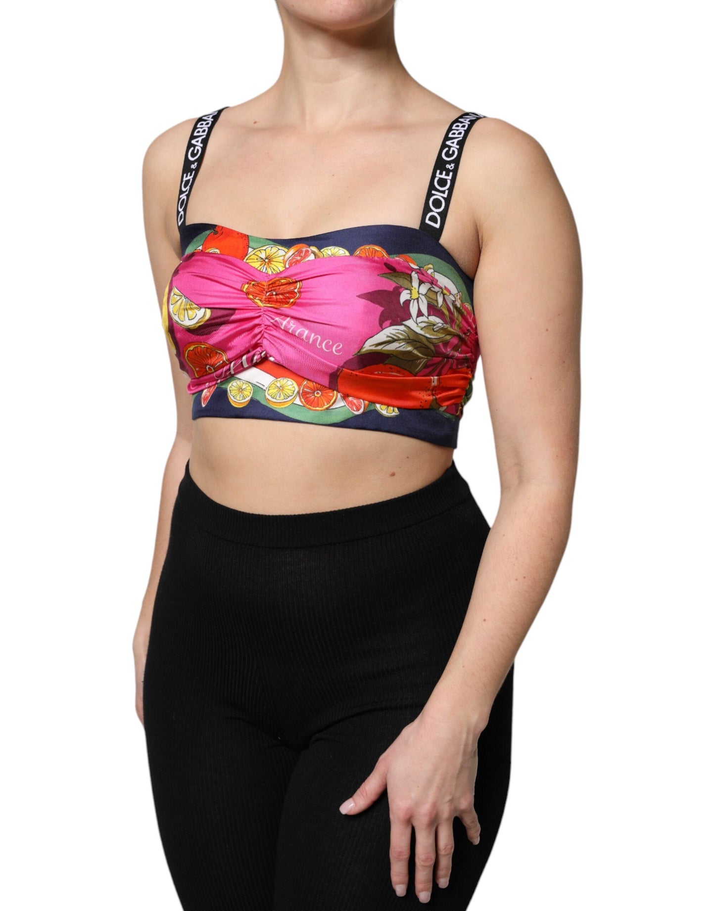 Dolce & Gabbana Multicolor Floral Sleeveless Bustier Cropped Top
