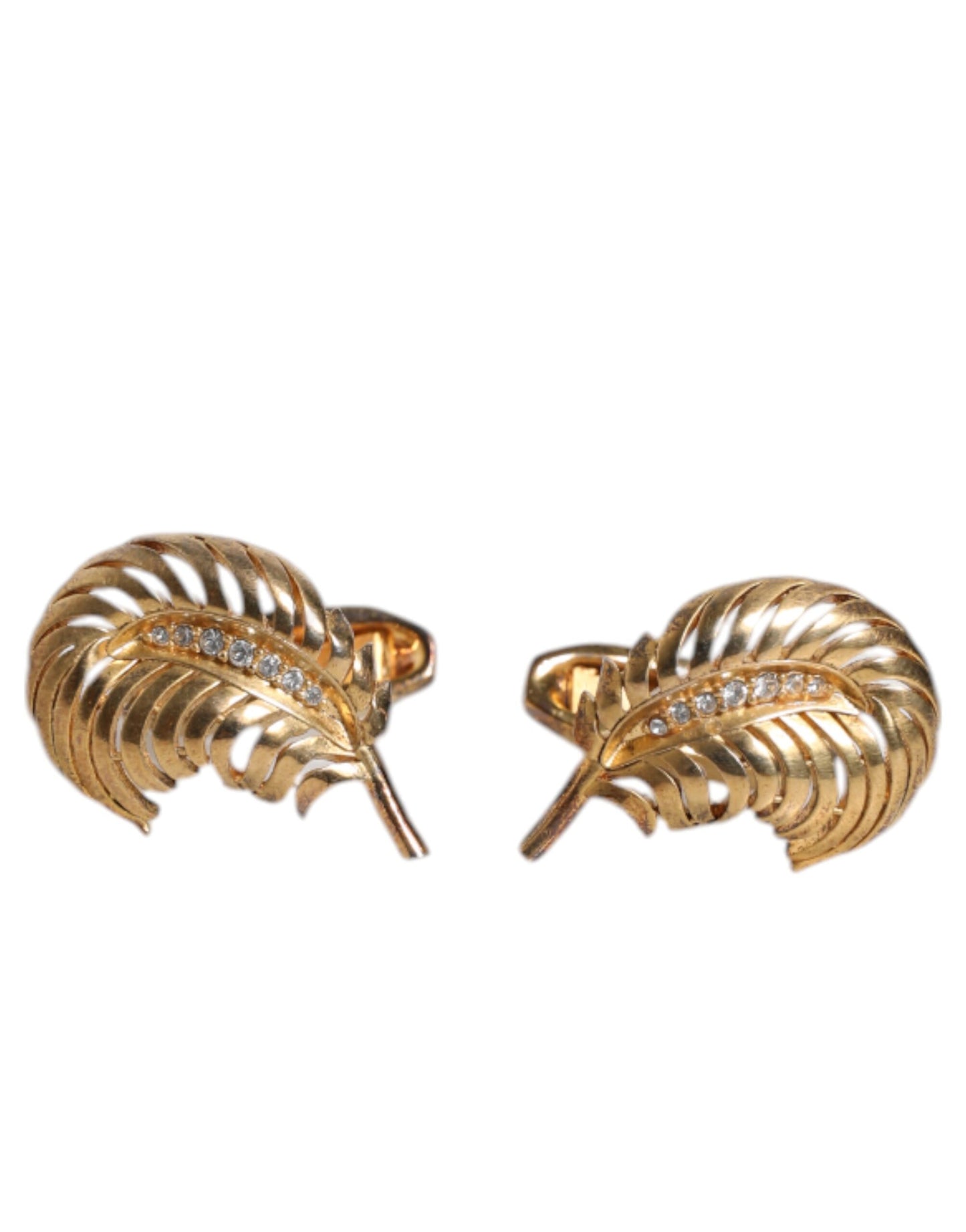 Dolce & Gabbana Gold 925 Sterling Silver Crystal Leaf Accessory Cufflink