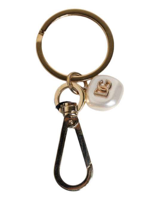 Dolce & Gabbana Chic Gold Brass Faux Pearl Letter Charm Keyring Keychain
