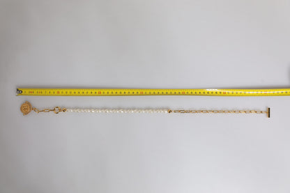 Dolce & Gabbana Gold Chain Brass Faux Pearl Charm Logo Pendant Necklace