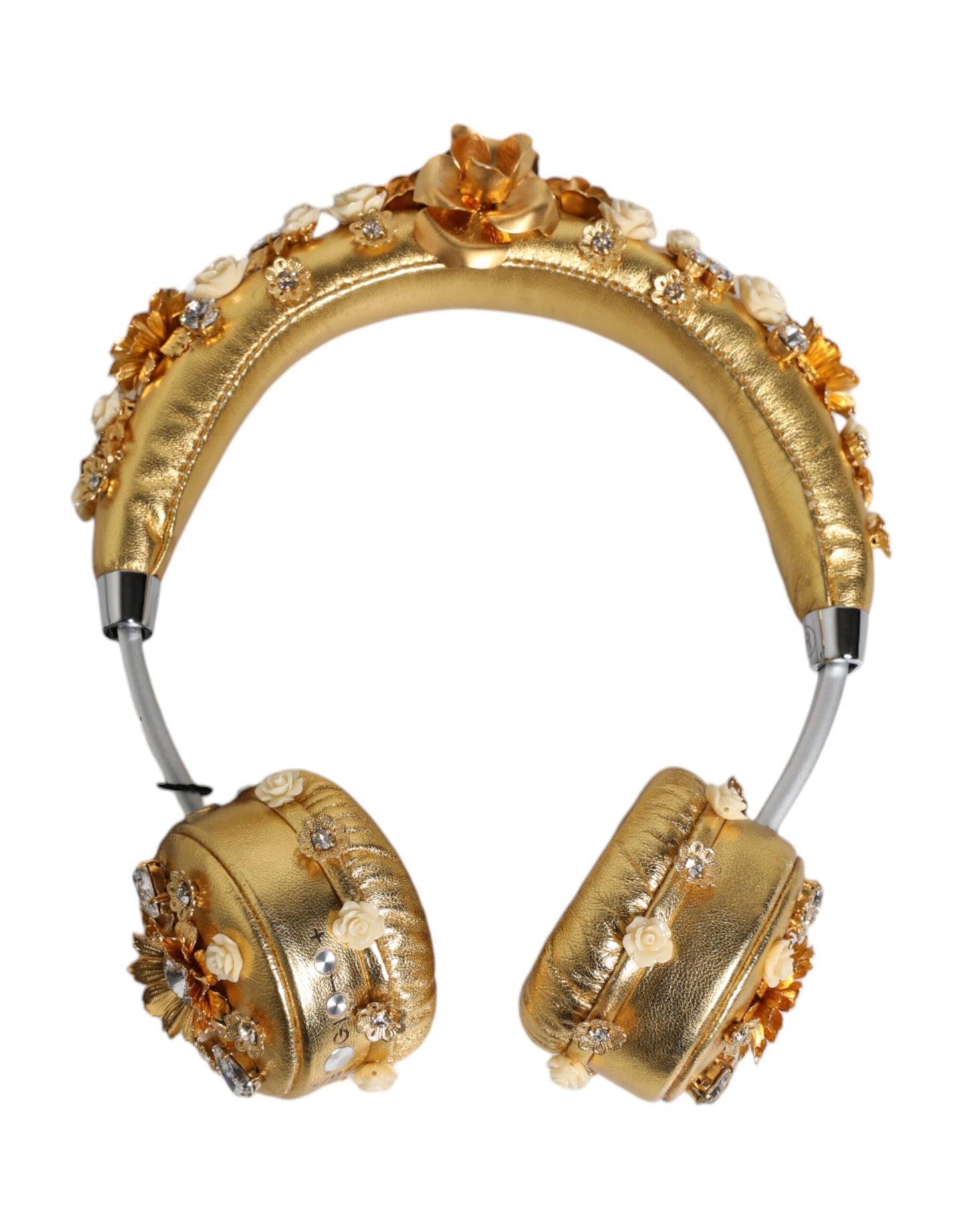 Dolce & Gabbana Gold Leather Floral Crystal Angel Headset Headphones