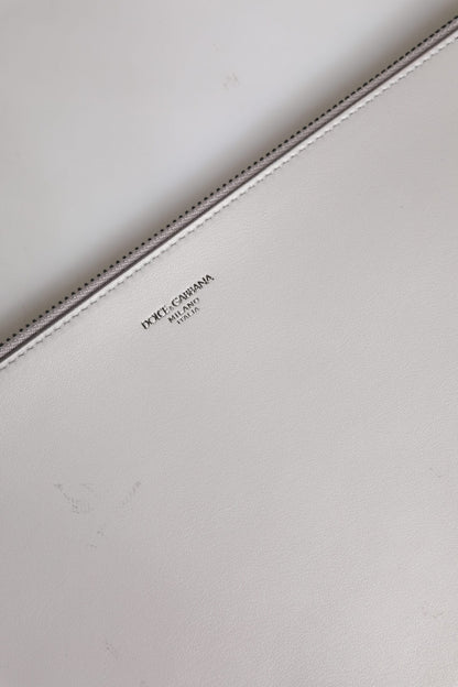 Dolce & Gabbana Gray Solid Leather DG Logo Men Clutch Zip Pouch Bag