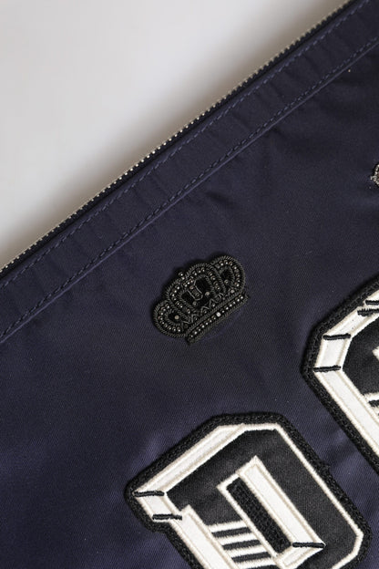Dolce & Gabbana Blue DG Logo Patch Embellished Pouch Clutch Bag