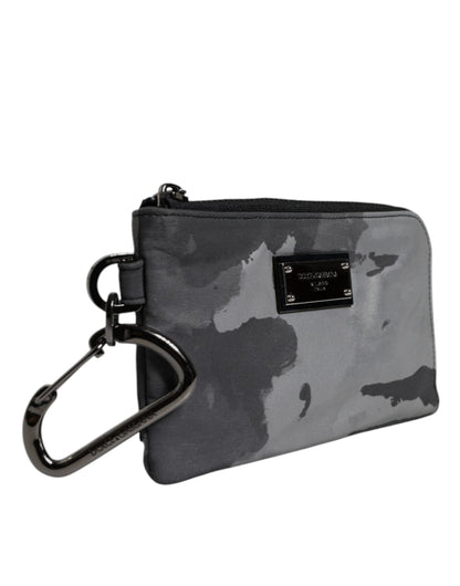 Dolce & Gabbana Black Gray Camouflage Logo Plaque Keyring Pouch Bag