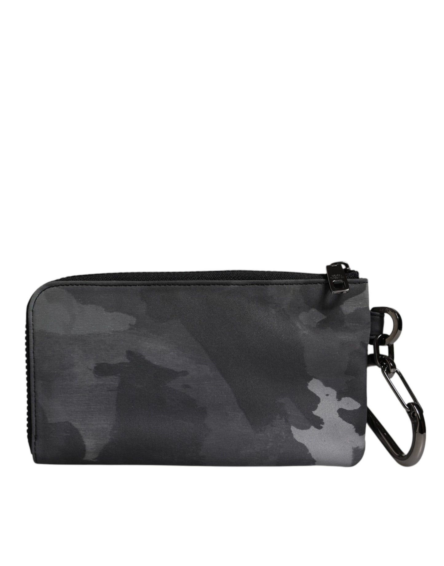 Dolce & Gabbana Black Gray Camouflage Logo Plaque Keyring Pouch Bag
