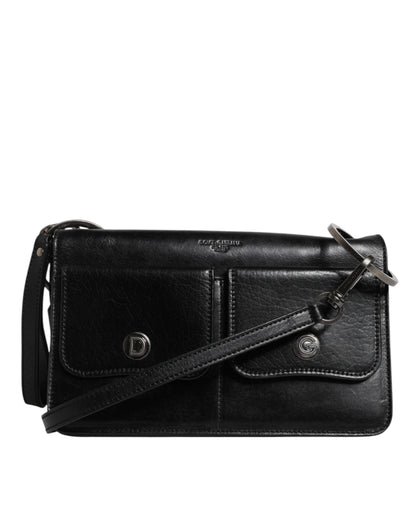 Dolce & Gabbana Black Leather Logo Purse Shoulder Crossbody Bag