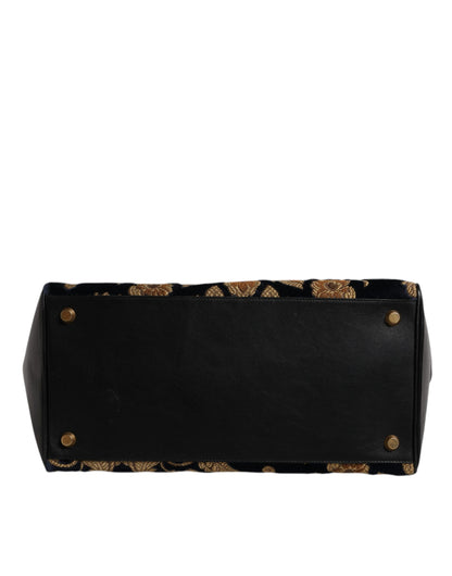 Dolce & Gabbana Black Floral Jacquard Handbag Shoulder Tote Bag