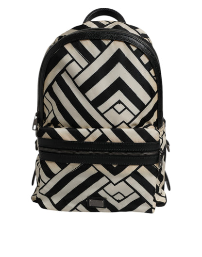 Dolce & Gabbana Black White Nylon Leather Travel Back Pack Bag