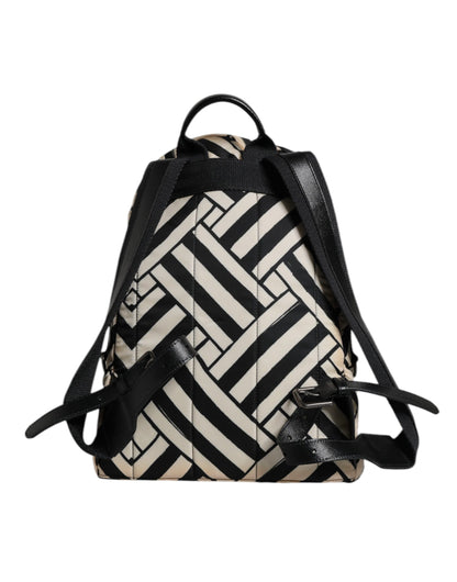 Dolce & Gabbana Black White Nylon Leather Travel Back Pack Bag