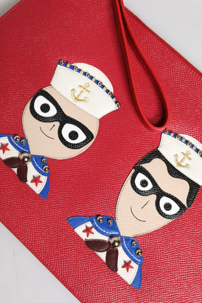 Dolce & Gabbana Red #DGFamily Embellished Leather Clutch Bag