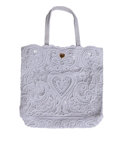 Dolce & Gabbana White Cordonetto Lace Beatrice Tote Shopping Bag